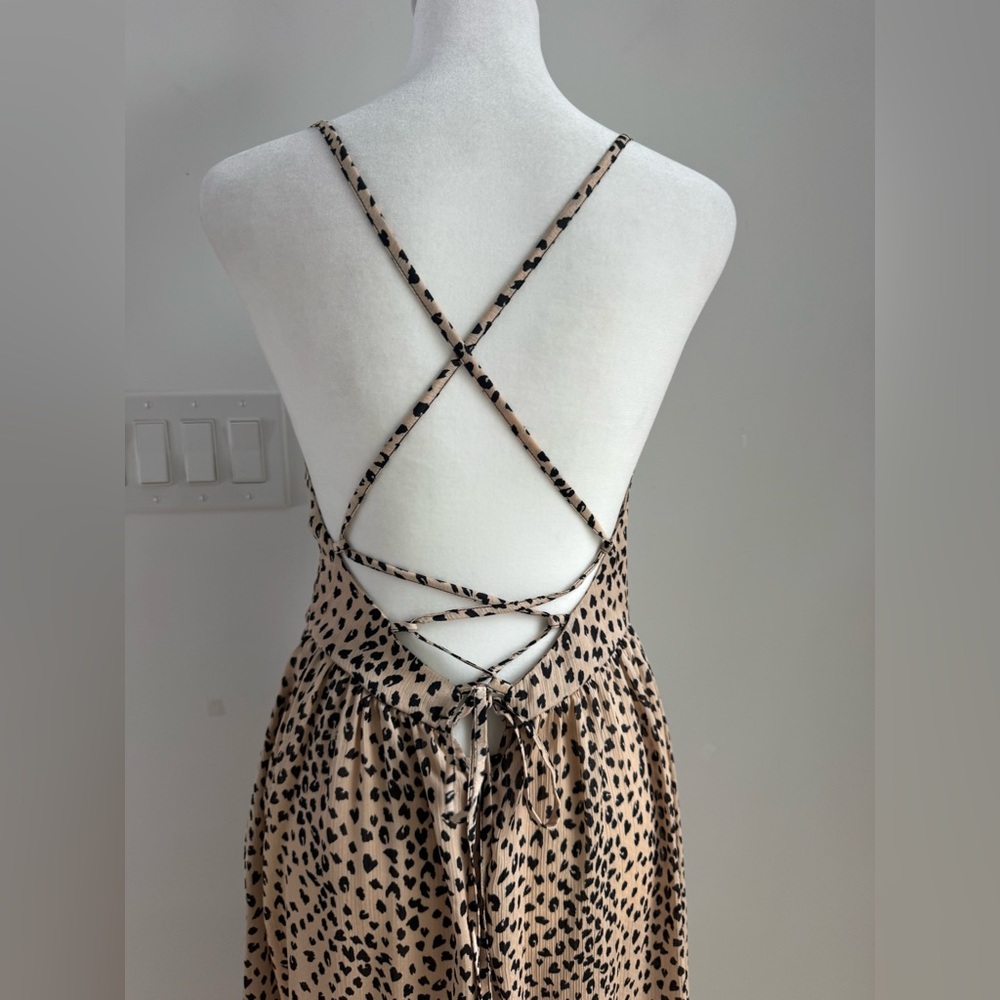 Cupshe‎ Animal Spot Print Tie Back Vneck Lace-up Backless Maxi Slip Dress NEW - Picture 7 of 11